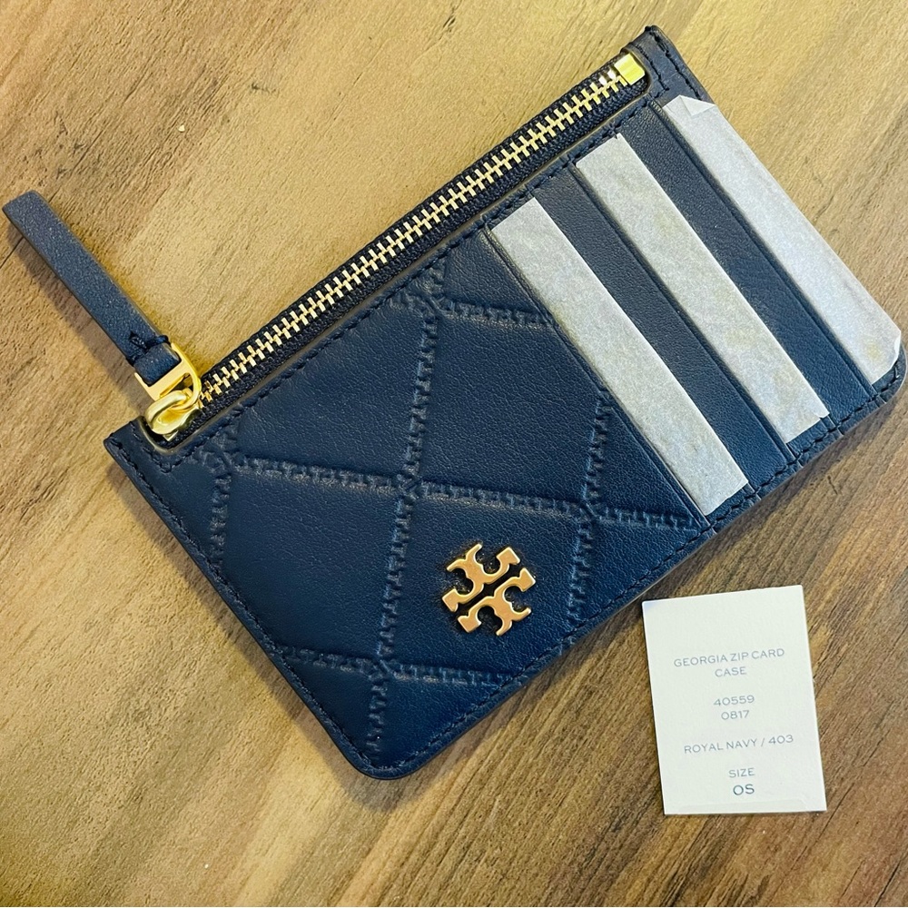 Tory Burch Georgia Zip Card Case in Royal Navy
